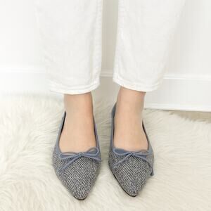 Corso Como Size 6.5M Gray Womens Herringbone Bow Slip On Pointed Toe Ballet Flat